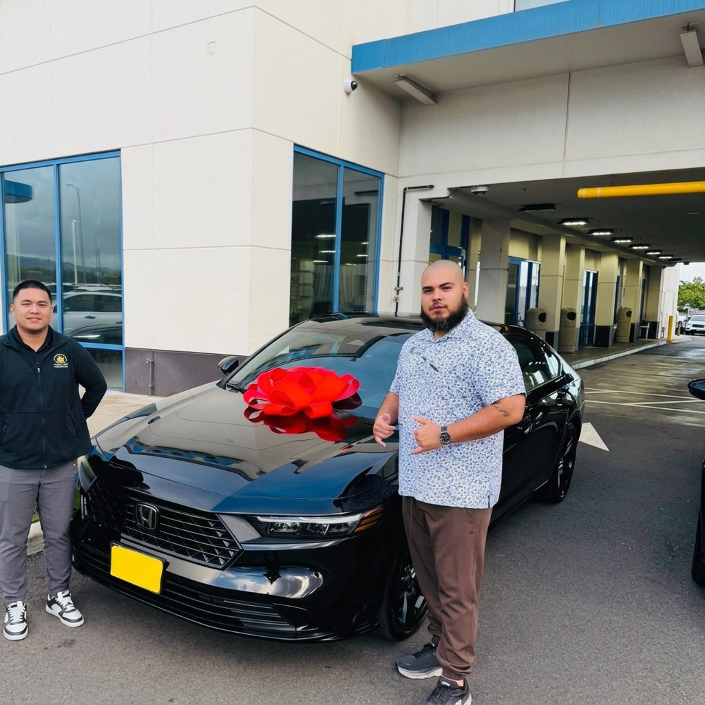 Joey at the dealership with a new Honda